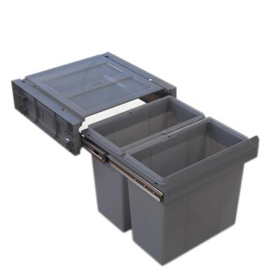 China Stored door mounted 30 liter double plastic bin attached door with 2 x 15L compartments for sale