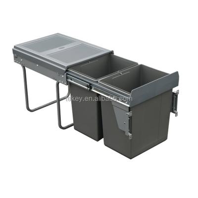 China TEKEY Stored Manufacturing Double Double Barrel Plastic Garbage Matching Bin Built In Cabinet With Soft Closing for sale