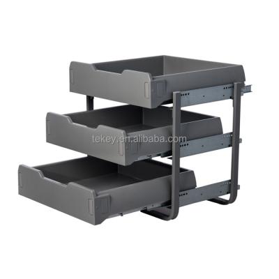 China Stored Soft Closed Plastic Kitchen Corner Cupboard Combined Organizer Drawer With Three Tier for sale