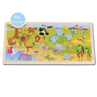 China New Low Moq Plywood Kids Toys 96pcs African Plains Safari Wooden Jigsaw Puzzle Other Kids Educational Toys for sale