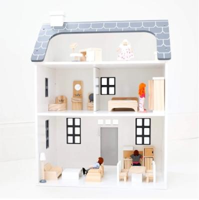 China 2022 Hot Selling Amazon Wooden Lovely Miniature Doll House Pretend Wooden Play Doll Room And Furniture Sets Toy For Kids for sale