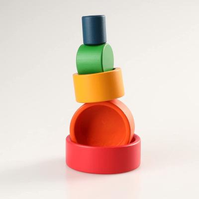 China Building Toy Montessori Wooden 5pcs Rainbow Bowl Stacker Block Set Learning Toys For Kids Age Grade 18M+ for sale