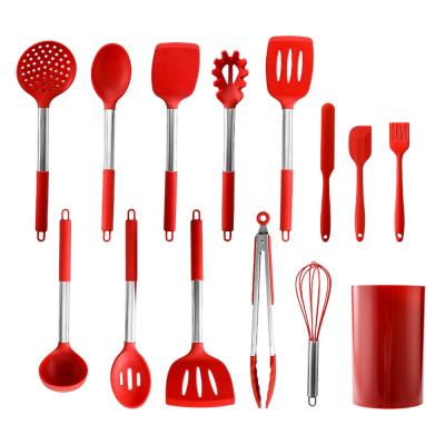 China Viable Wholesale Set of 14 Pieces Household Stainless Steel Kitchen Accessories and Silicone Cooking Utensils for sale