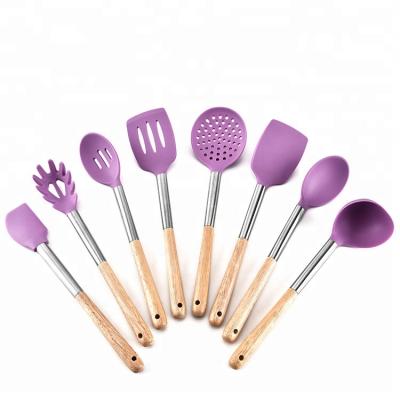 China Sustainable Stainless Steel Cookware Kitchen Cooking Tools Wooden Kitchenware Utensil Set for sale