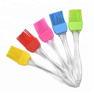 China Easily Cleaned Transparent Plastic Handle BBQ Cake Silicone Cream Baking Brush for sale