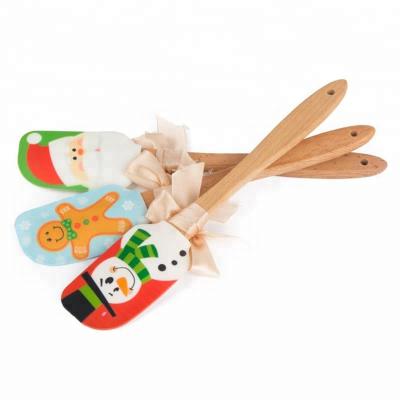 China Christmas Gift Viable Wholesale Silicone Baking Kitchen Pastry Baking BBQ Printed Spatula for sale