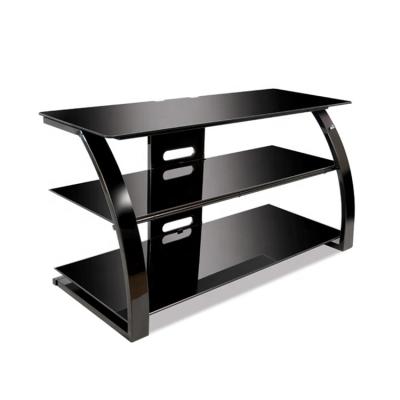 China Expandable Modern Black Tempered Glass Furniture Tv Stand Smart Metal Frame TV Stand for sale