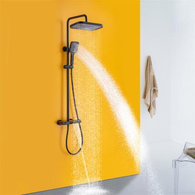 China Full Shower Factory Rainfall Bathroom Thermostatic Control Digital Brass Copper Gray Shower Set Main Faucet Mixer for sale