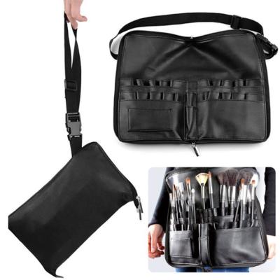 China Multifunctional Professional Leather Makeup Brush Bag Waist Cosmetic Bag With Belt for sale