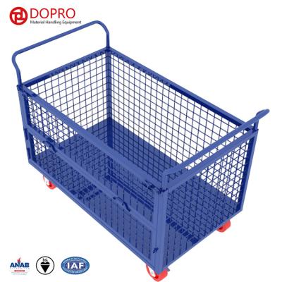 China Steel Foldable Trolley 300kg Platform Transport Shelving Cage Cart Industrial Trolley For Warehouse for sale