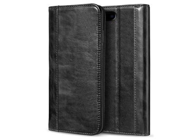 China Iphone 7 Plus Black Genuine Leather Wallet Case / Durable Wallet Flip Cover for sale