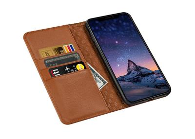 China Fashionable Wallet Genuine Leather Phone Case With Auto Sleep 5.8*3.1*0.6 Inches for sale