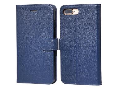 China Blue iPhone 8 Plus Genuine Leather Phone Case With Kickstand Function for sale