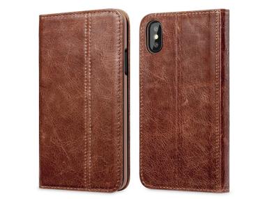 China Soft iPhone X Genuine Leather Wallet Case / Protective Leather Folio Case for sale