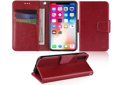 China Wine Red 5.85 Inches Apple iphone Leather Case With Credit Card Pockets for sale