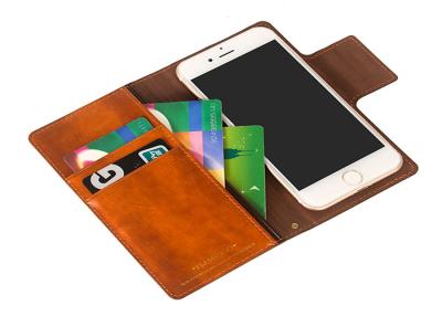 China Handmade Brown Leather Flip Wallet Case / Iphone 8 Plus Leather Case Custom for sale