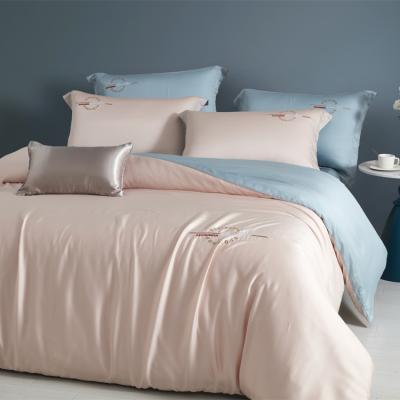 China Nondisposable Luxury 100% Pure Silk Bed Set Flat Sheet Pillowcase King Duvet Cover Set Queen Pink Bedding Set for sale