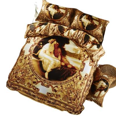 China Nondisposable Quality Figure Oil Painting Bedspread Black And Gold Comforter Set King Size Sheet for sale