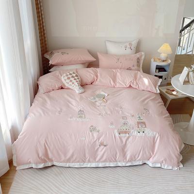 China Nondisposable Wholesale Kids Cartoon Embroidered Bedding Sets 100% Cotton Duvet Cover Classic 40 King Applique Embroidery for sale