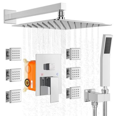 China Hot Selling Sliding Bar Shower Panel Free Square Metered Faucets Main Body Brass Shower System Set for sale