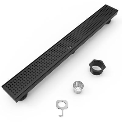 China Modern Matte Black Square Sink Waste Trap Floor Trap Long Floor Drain Starbath Sink Floor Drain Grate Drain For Shower for sale