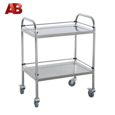 China Hospital Trolley CE ISO Stainless Steel Hospital Instrument 2 Layer Medical Nursing Trolley for sale