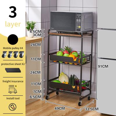 China 3 Layers Multi-Functional Removable Stainless Steel Kitchen Cart Microwave Oven Storage Rack Shelf Workable With Drawer for sale