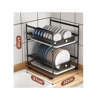 China New Arrival Sustainable Kitchen 2 Layers Pulling Flat Type Metal Drying Rack Boxed Storage Rack Drain Detachable Seasoning Rack for sale