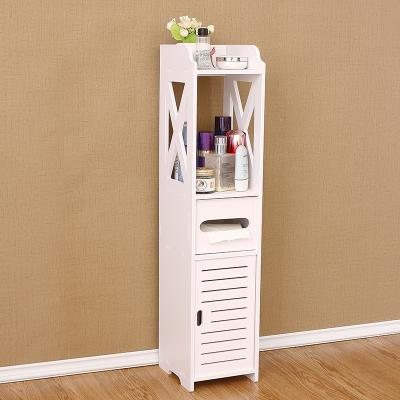 China Hotsale Durable Modern Narrow Bathroom Organizer Tall Cupboard PVC Corner Cabinet Storage Rack White Standing Shelf Shelves For Bathroom for sale