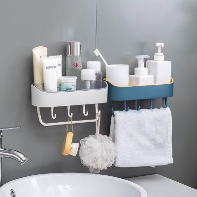 China Hot Selling Good Quality Wall Mount Bathroom Viable Basket Hanging Shelf Racks With Hook Household Kitchen Storage Rack Organizer for sale