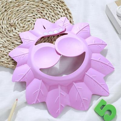 China Daily Detergent Promotional Safe EVA Kids Bath Wash Shower Children Leaf Shape Shower Cap Baby Shampoo Hat for sale