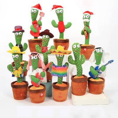 China Kids Accompany Funny Cactus Plush Toy Stuffed Animals Toys Children Singer and Dancing Toy Cactus with Clothes Decoration for sale