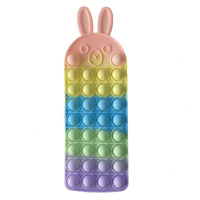 China New Designs Kids Toys Rabbit Silicone Noise Pencil Case School Stationery Box Bubble Pencil Case for sale