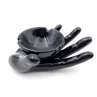 China Wholesale High Quality Home Custom Ceramic Smoking Cigar Ashtray Mini White Smoking Ceramic Hand Accessory Black Ceramic Ashtray Stocked for sale