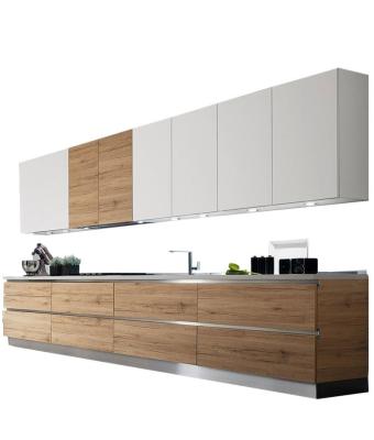 China Small Eco - Friendly Modern Wood Grain Kitchen Cabinets Lacquer Kitchen For Project for sale