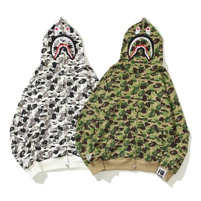 China 2021 BAPE Hoodies Ink Camouflage Printing Shark Full Zipper Couples Pullover Waterproof Casual Hoodies Best Selling Hoodies for sale