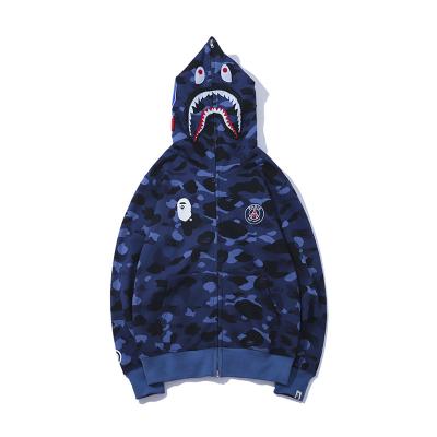 China 2021 BAPE Hoodies Best Selling Waterproof Shark Tour Printing Red Line Around Neck Camouflage Plus Velvet Hoodies for sale