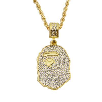 China Hot-sale Unisex Fashion Style Necklace Bape Monkey Head Plus Size With Diamond Hip Hop Style Trend Necklace for sale