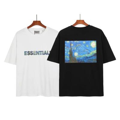 China New Style Anti-wrinkle SKY BASES Oil Painting Starry Two-Line Printing Loose Short Sleeve Round Neck T-shirt for sale