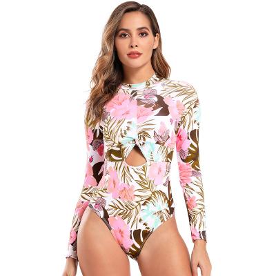 China Plus Size 2022 New Long Sleeve Surfing Printed Swimwear Sports Monokini UV Protection Sexy Swimwear One Piece Swimsuit Women for sale