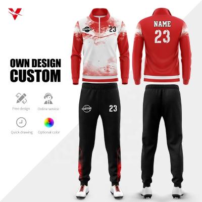 China Custom Made High Quality Breathable Sublimation Design Your Own Logo Football Tracksuit Oversized Quarter Fleece Zipper Soccer Tracksuits For Men for sale