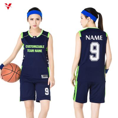 China Latest Fashion Girl Breathable Basketball Tank Top Design Personalized Custom Embroidered Logo And Print Number Basketball Uniform For Women for sale