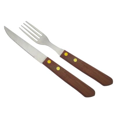 China 4.5 Inch Viable Steak Knife And Fork For Set With Wooden Handle for sale