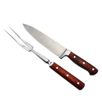 China 2Pcs Pakka Viable Wood Forged Handle Chef Knife And Fork Set for sale