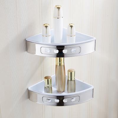 China Bolt Inserting Type Wall Mount Silver Aluminum Corner Shelf Bathroom Two Tiers Shower Caddy Corner Shelf for sale