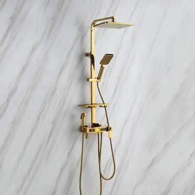 China New column thermostatic gold cupc sliding bar bathroom stainless steel brass shower being set with digital led screen for sale