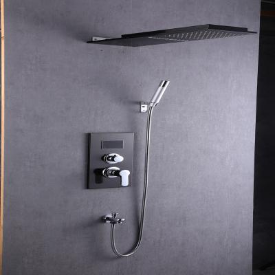 China Without Slide Bar Rainfall Home Hotel Bathroom Shower Faucet Set High Quality Brass Black Wall Panel for sale