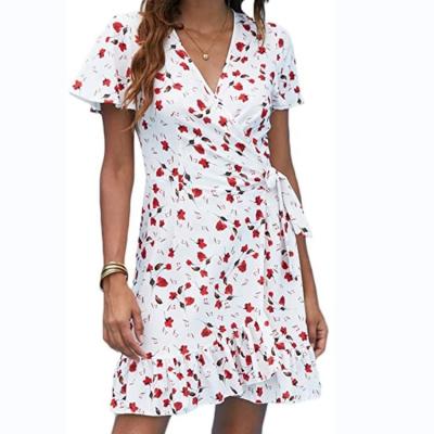 China Anti Rays Print Casual Dress Women Mini Length Floral Dress Quantity OEM Breathable Spandex Custom Silhouette Long Logo Style Time for sale