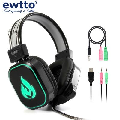 China Wholesale Comfortable ewtto Teenager Adult Noise Canceling Led Light Microphone Gamer Wired Earphone Gaming Headset for sale