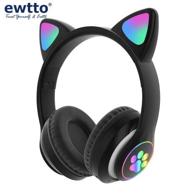 China Ewtto High Fidelity LED Cat Ears Headset Gaming Noise Stereo Sound Canceling Headphones Media Player Portable Sports Working Headphones for sale